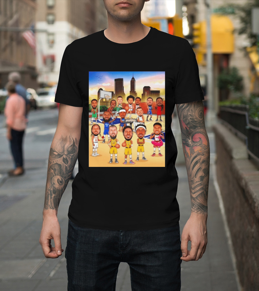 Indiana Pacers NBA Caricature Players Skyline T-Shirt