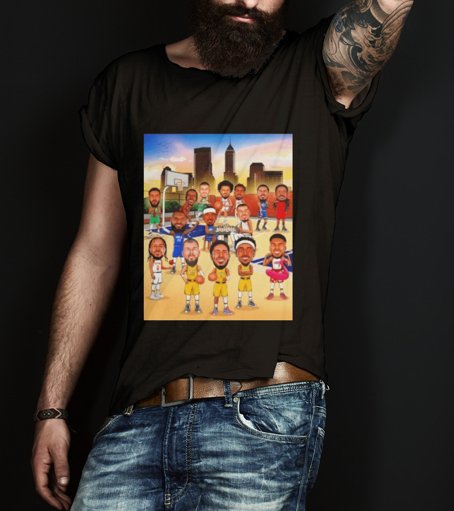 Indiana Pacers NBA Caricature Players Skyline T-Shirt