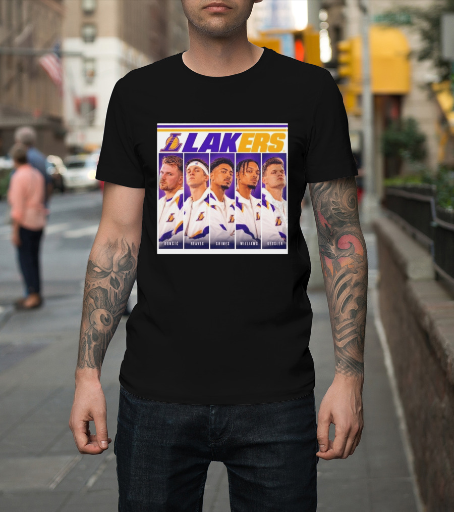 Lakers NBA Stars Collage Luka Dončić Austin Reaves Quentin Grimes Jalen Williams Walker Kessler T-Shirt