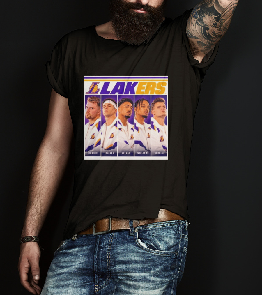 Lakers NBA Stars Collage Luka Dončić Austin Reaves Quentin Grimes Jalen Williams Walker Kessler T-Shirt