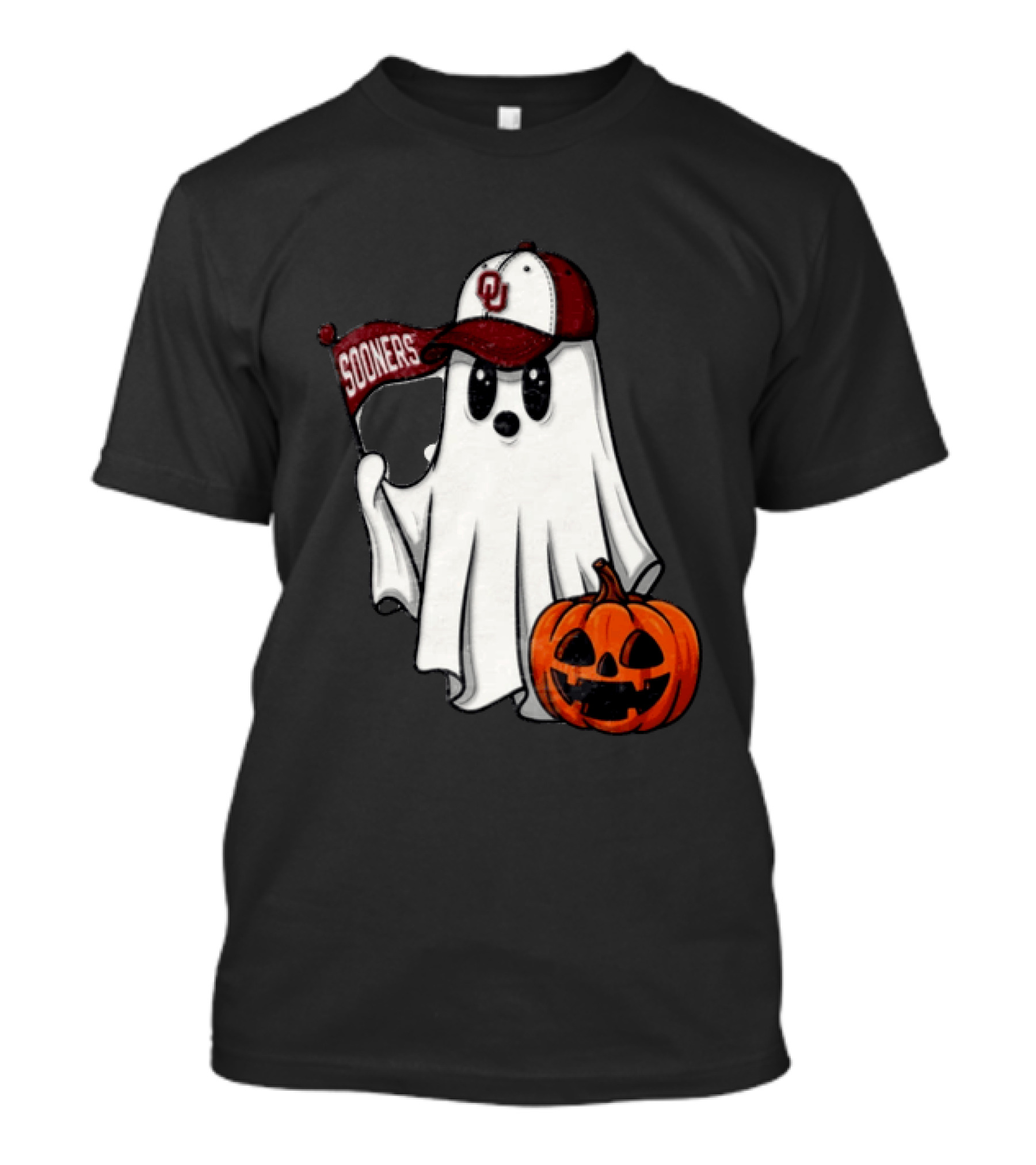 Oklahoma Sooners Ghost With Pumpkin Halloween Fan Gear T-Shirt