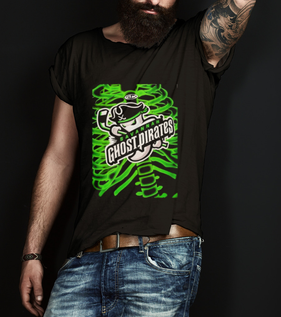 Savannah Ghost Pirates ECHL Hockey Team Graphics Neon Green T-Shirt
