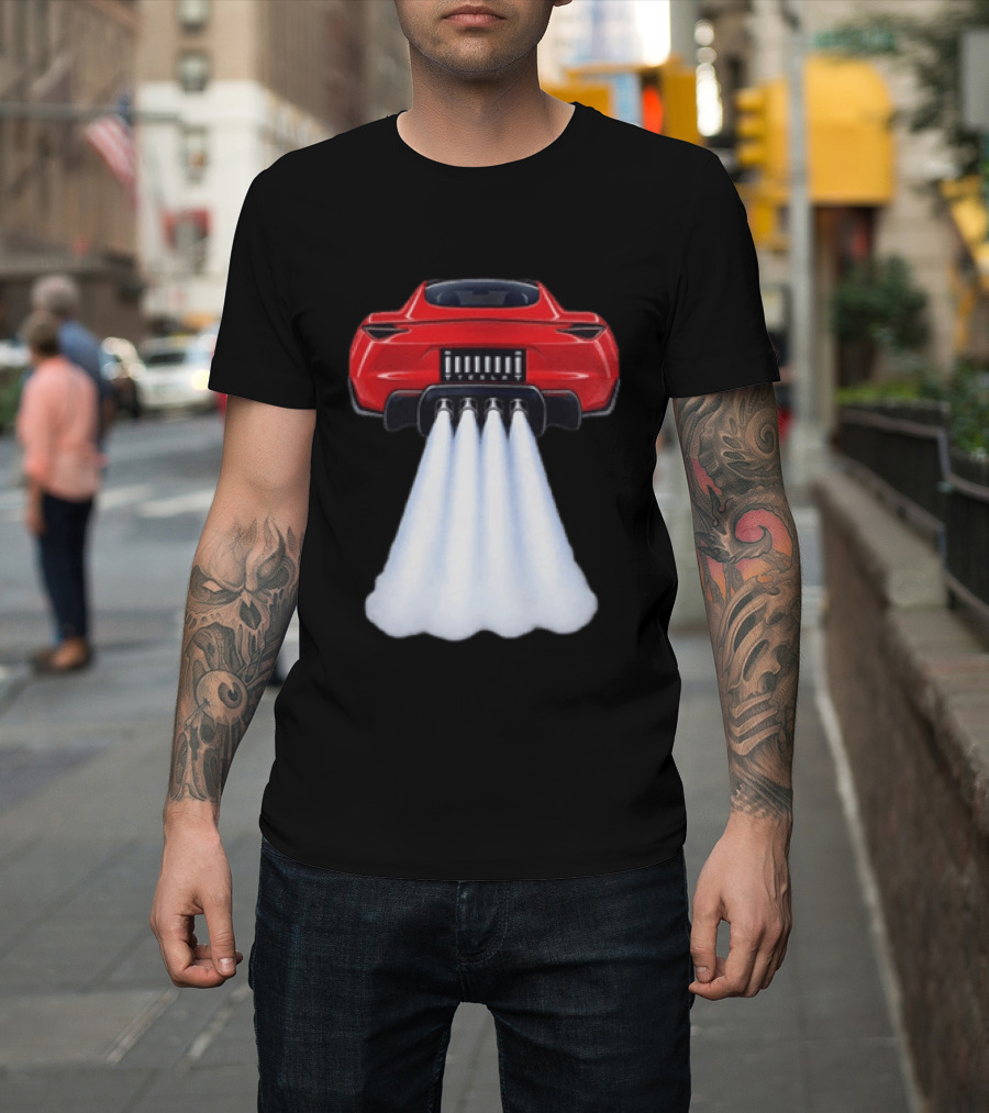 Tesla Roadster SpaceX Flying Car Rocket Thrusters Jet Blast T-Shirt