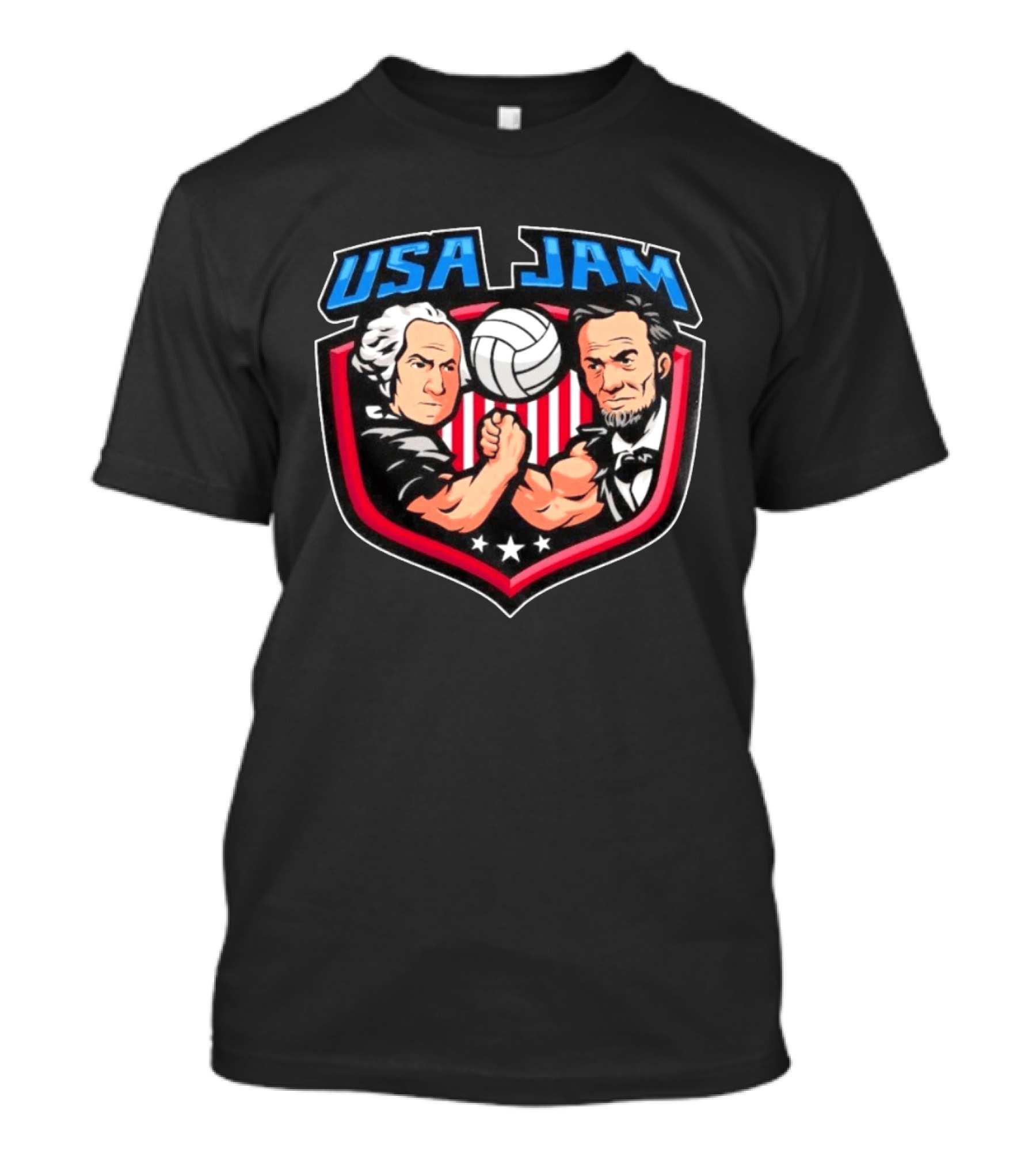 USA Jam Volleyball Arm Wrestling George Washington Abraham Lincoln T-Shirt