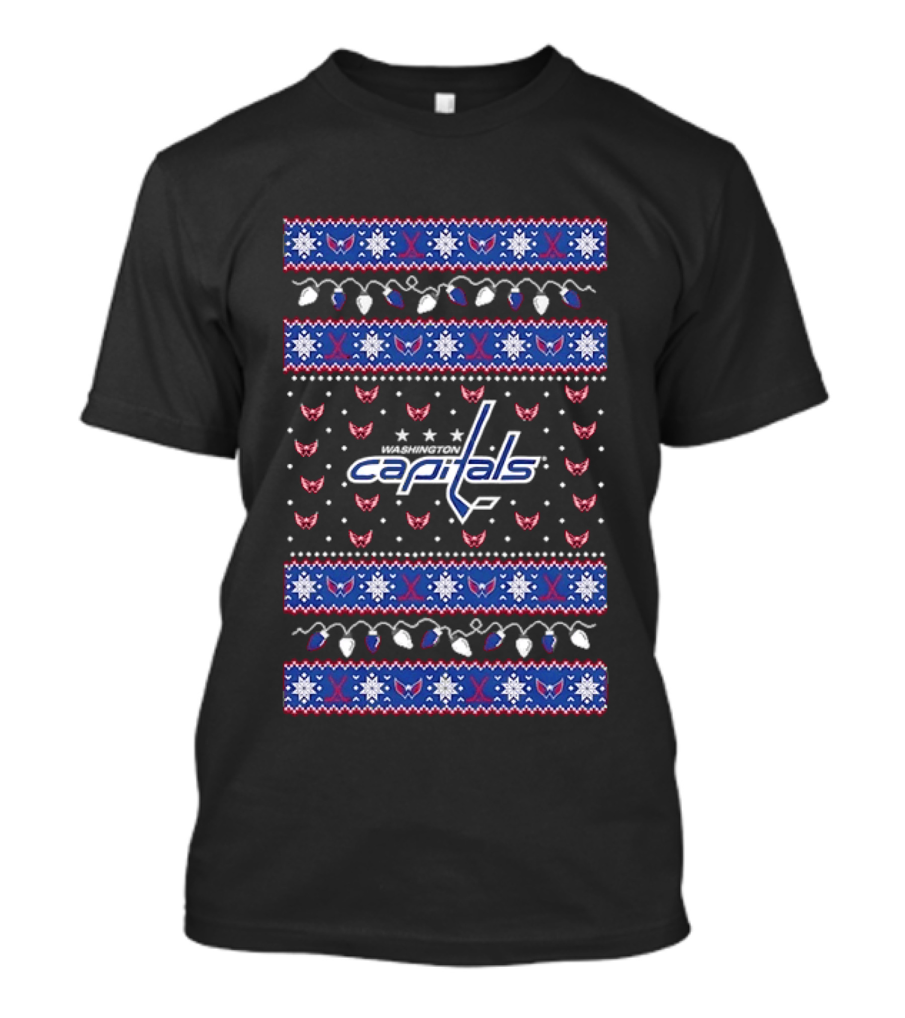 Washington Capitals Ugly Christmas Sweater Pattern Holiday T-Shirt