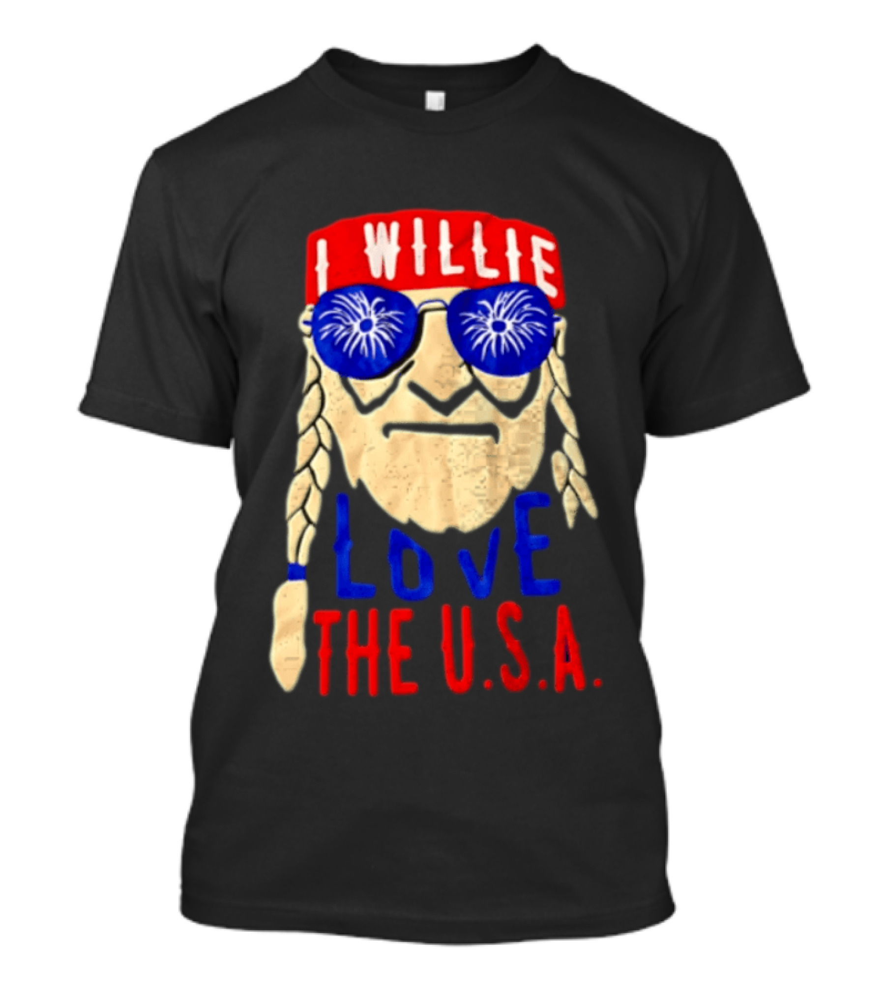 I Willie Nelson Love The U.S.A. Braided Hair Fireworks Sunglasses T-Shirt
