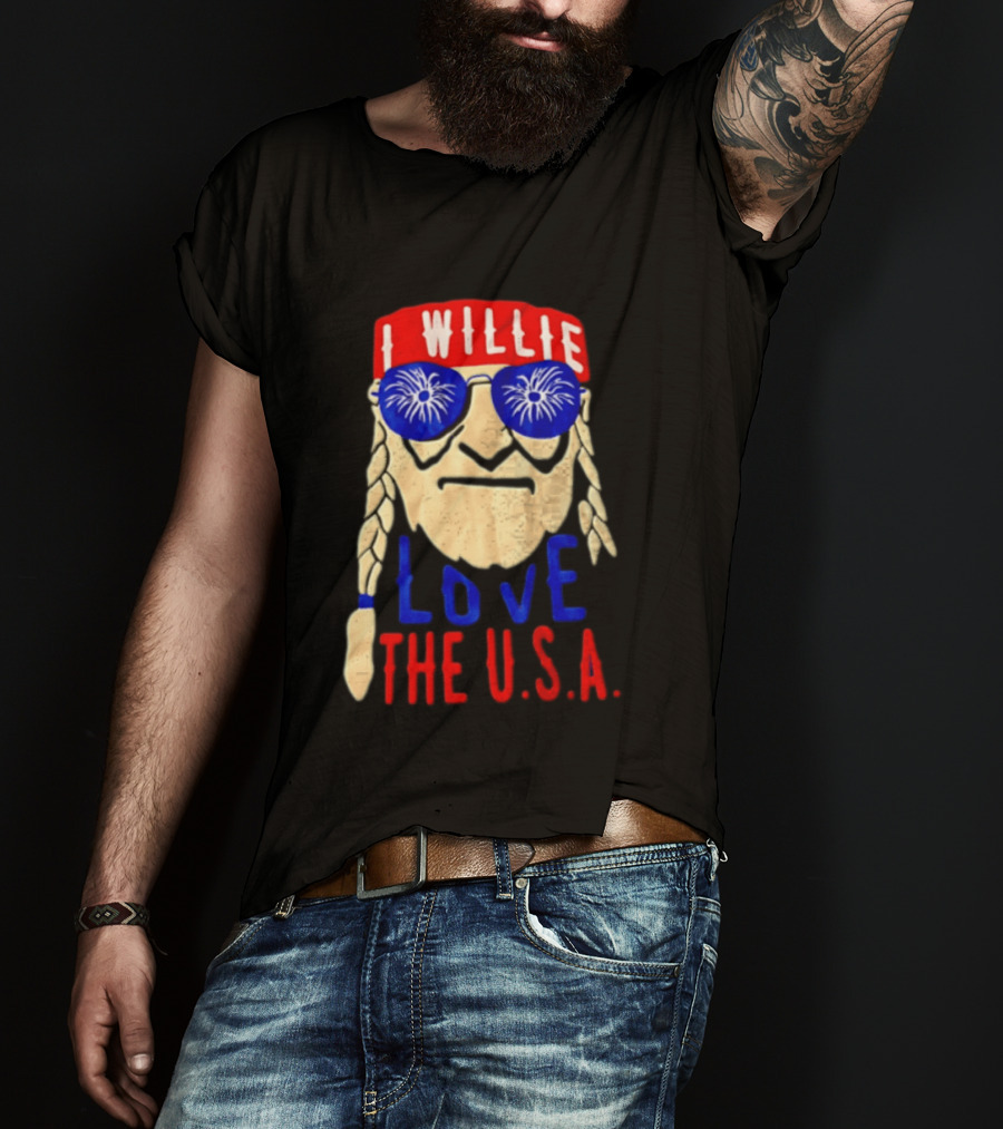 I Willie Nelson Love The U.S.A. Braided Hair Fireworks Sunglasses T-Shirt