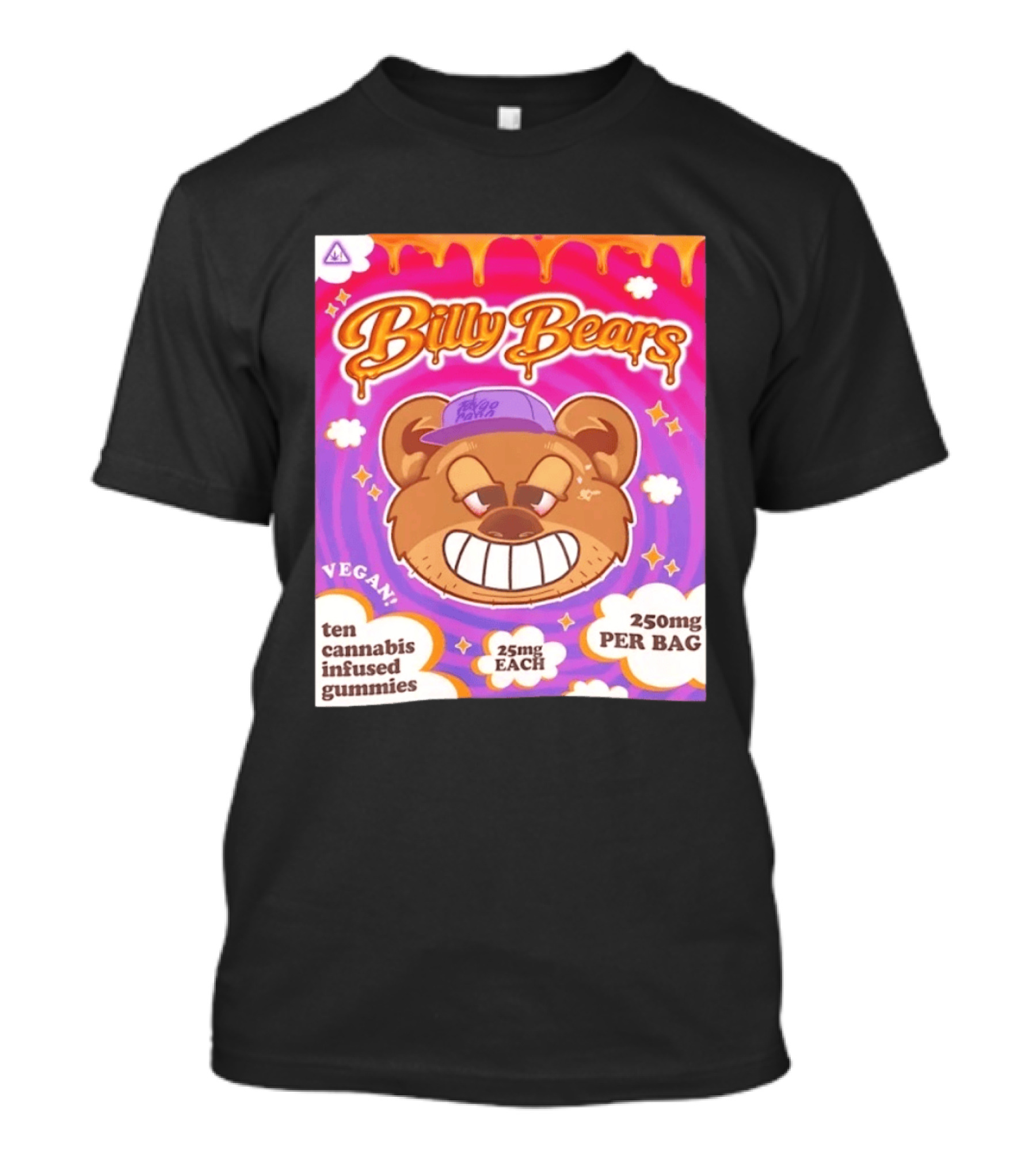 Billy Bears Vegan Ten Cannabis Infused Gummies 25mg Each 250mg Per Bag T-Shirt