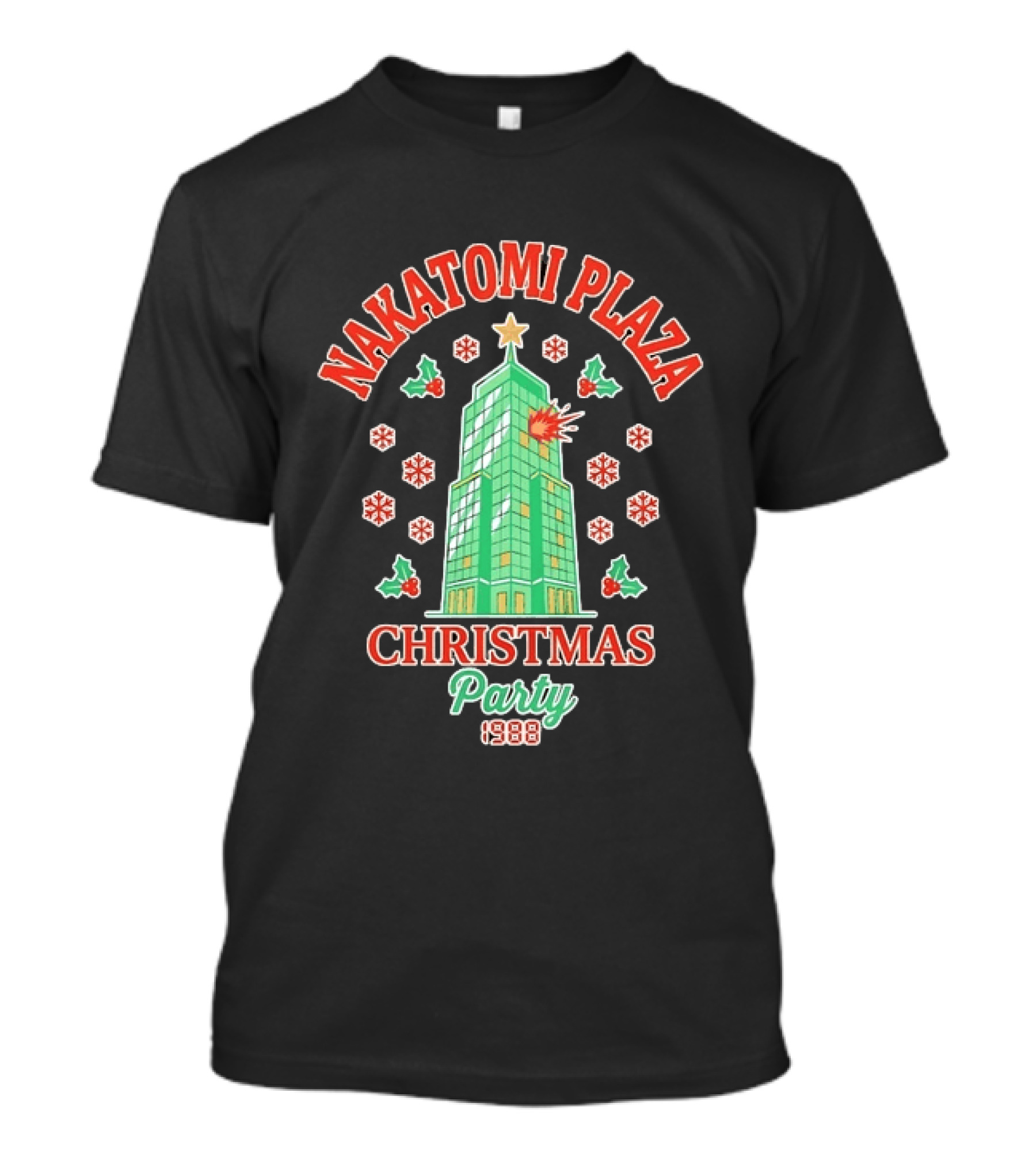 Nakatomi Plaza Christmas Party 1988 Snowflakes Holly Explosion T-Shirt