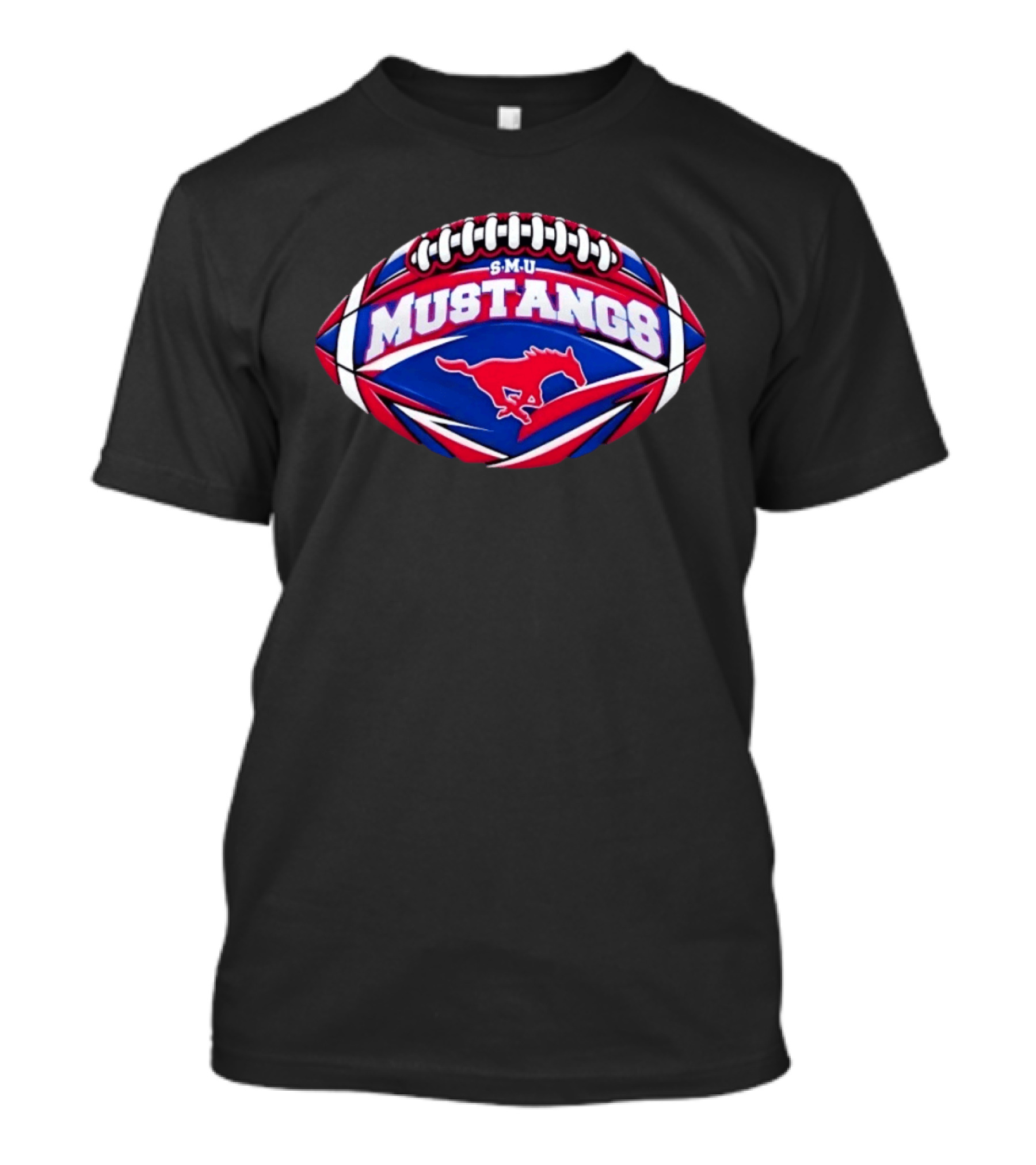 SMU Mustangs Football NCAA S.M.U. Red Blue Rugby Ball T-Shirt