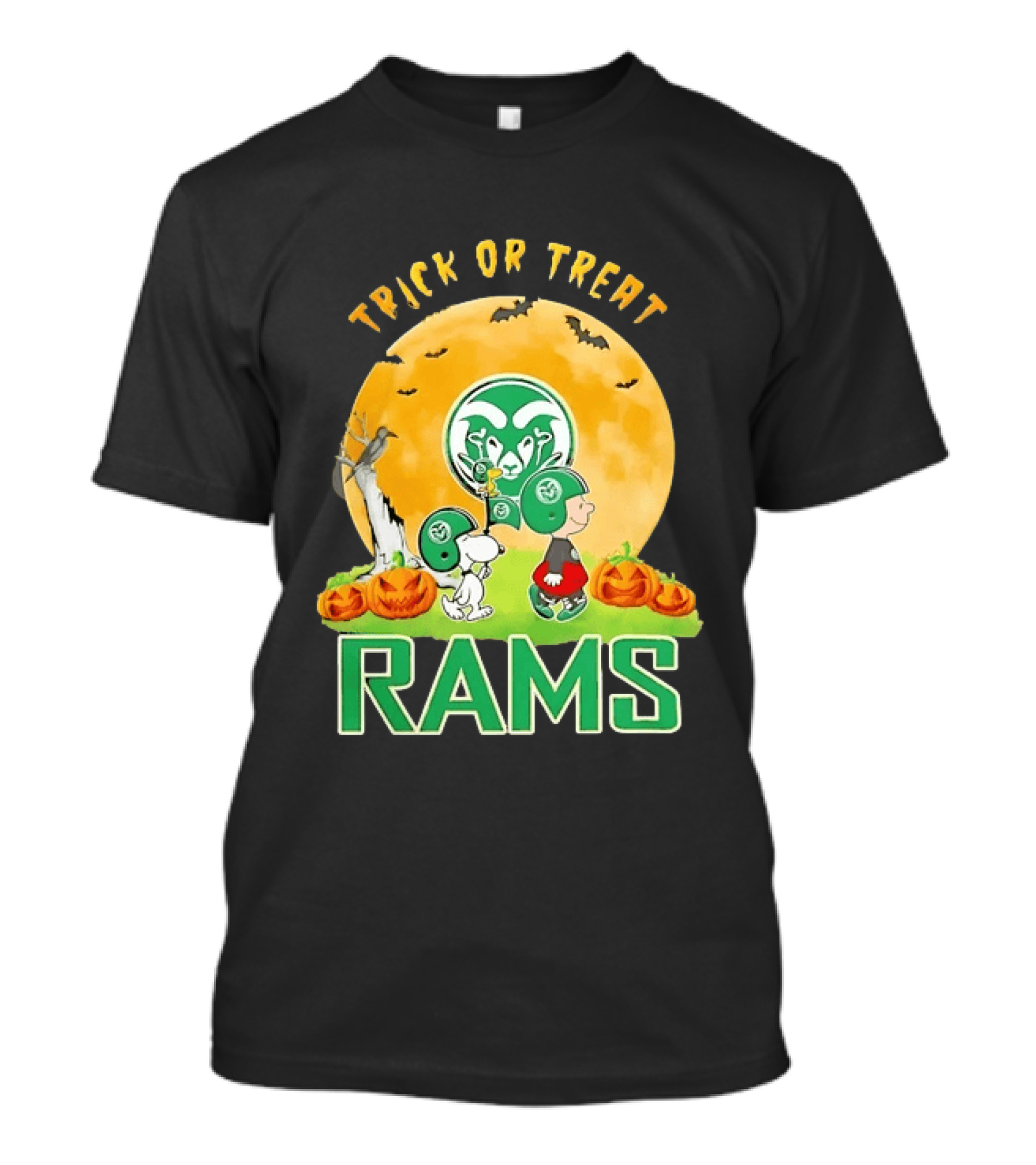 Snoopy Charlie Brown Woodstock Colorado State Rams Trick Or Treat Halloween Moon T-Shirt
