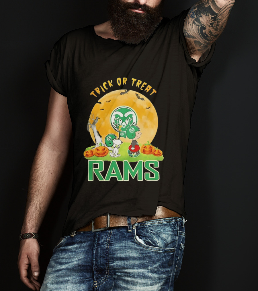 Snoopy Charlie Brown Woodstock Colorado State Rams Trick Or Treat Halloween Moon T-Shirt