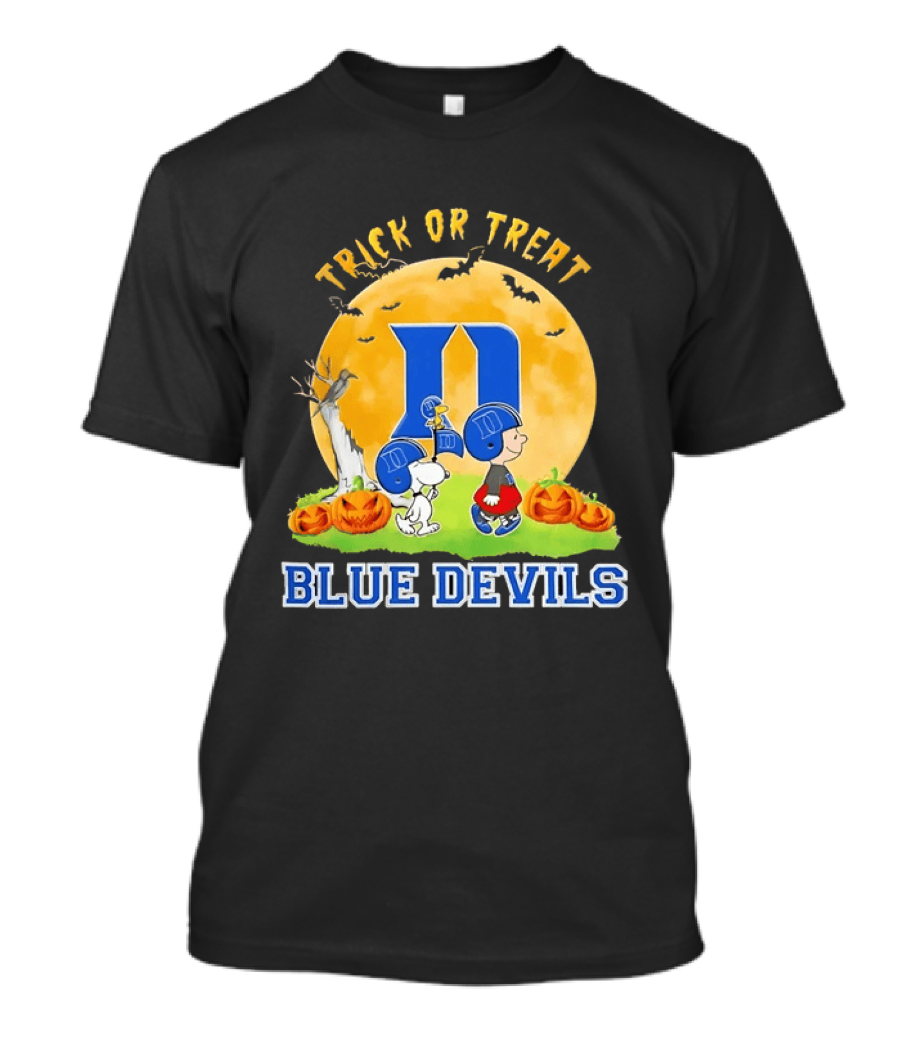 Trick Or Treat Snoopy Charlie Brown Woodstock Duke Blue Devils Halloween Moon T-Shirt