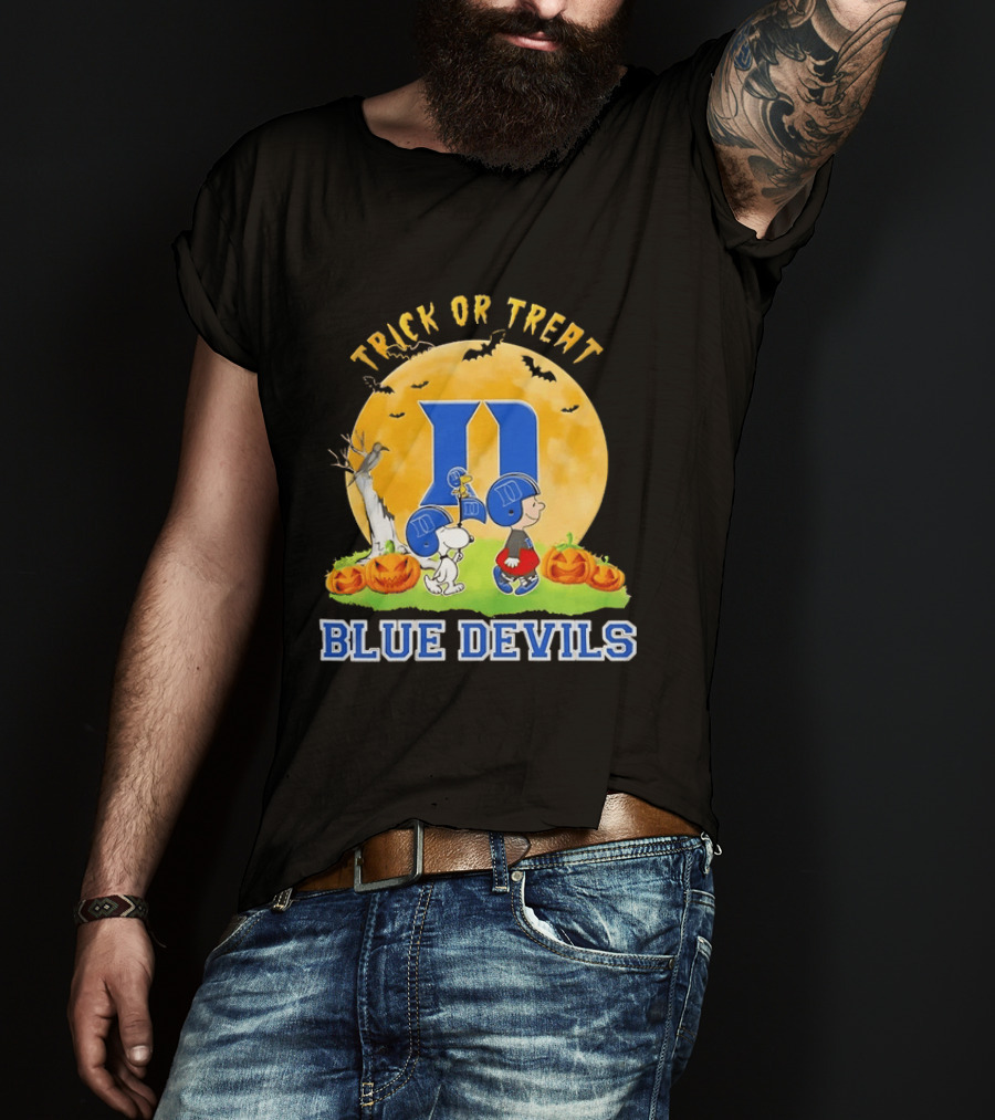 Trick Or Treat Snoopy Charlie Brown Woodstock Duke Blue Devils Halloween Moon T-Shirt