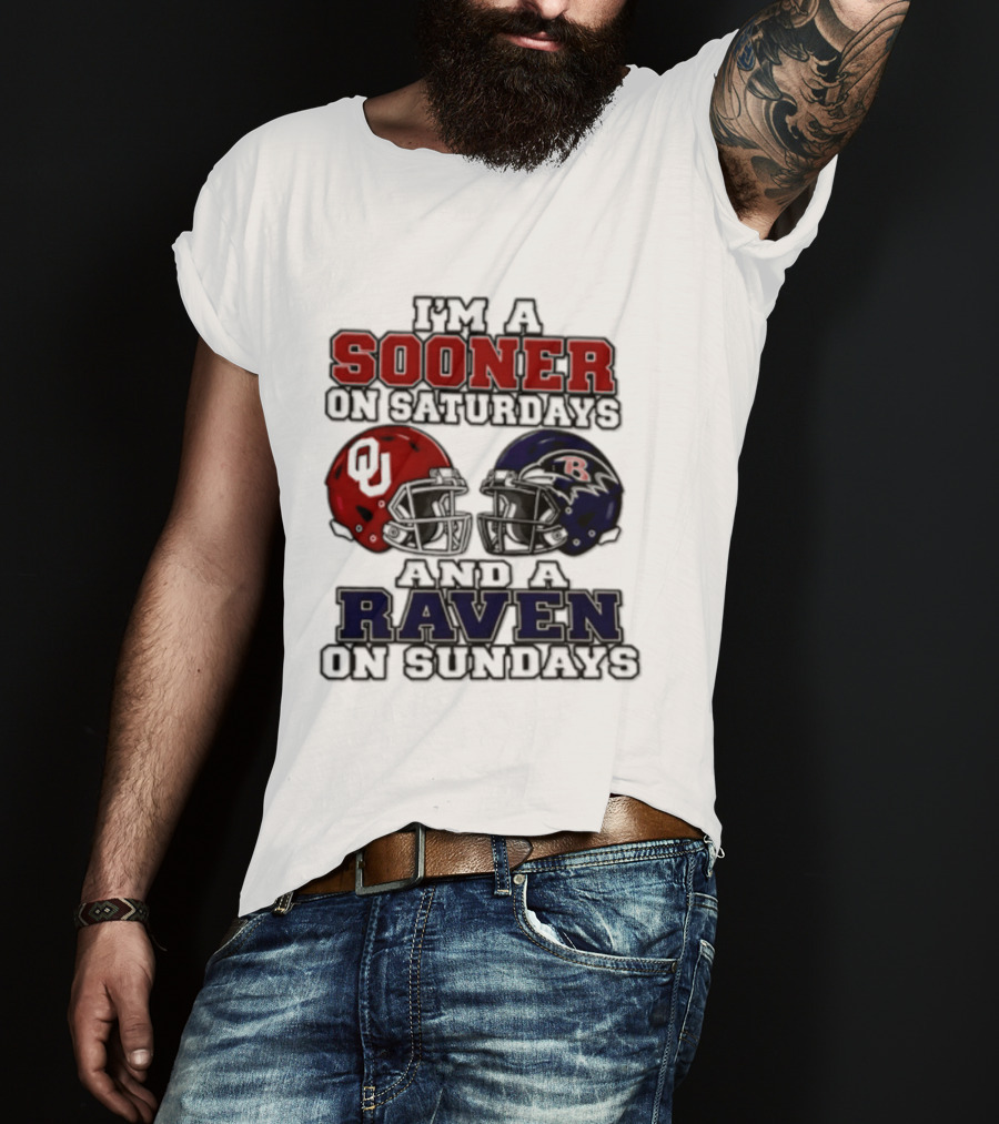I'm A Sooner On Saturdays And A Raven On Sundays Helmet 2026 T-Shirt