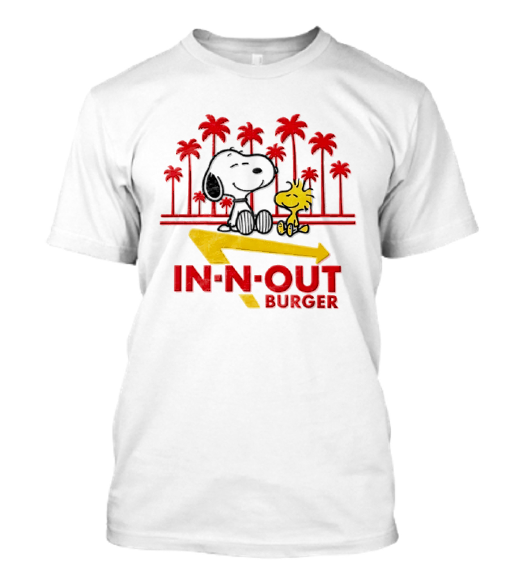 Snoopy And Woodstock Enjoying In N Out Burger With Iconic Palm Trees T-Shirt