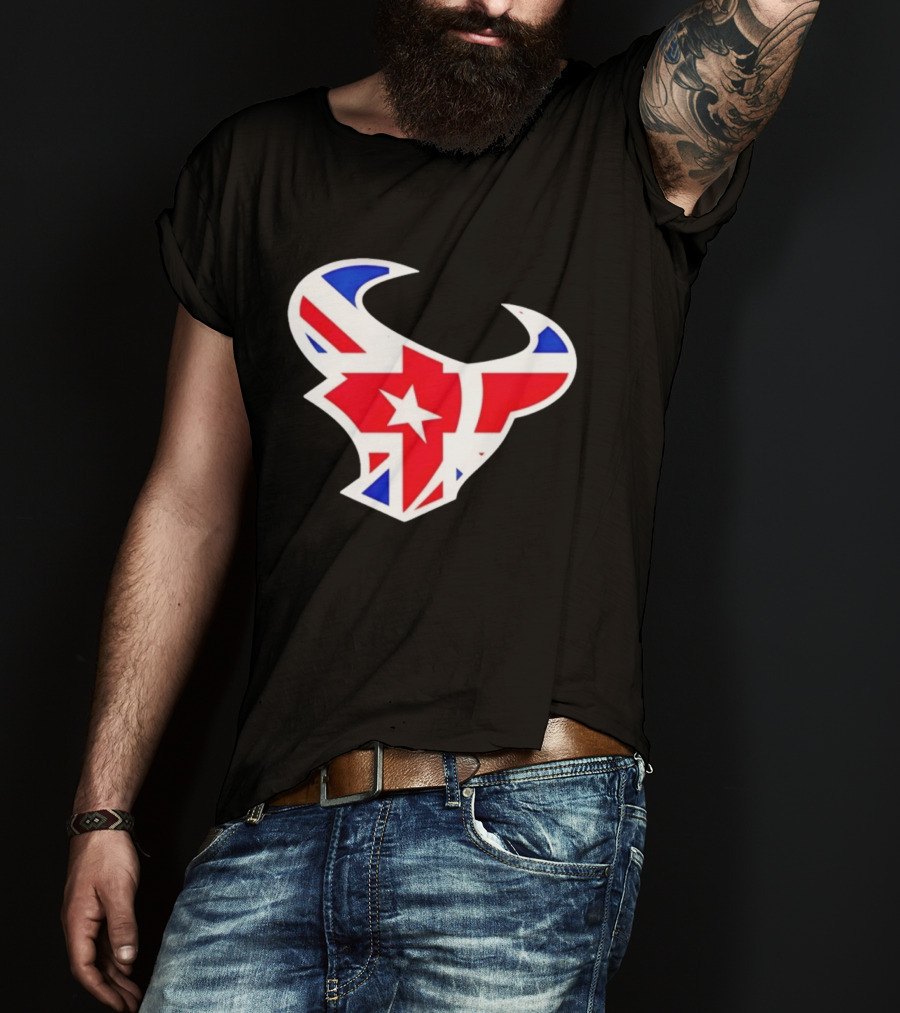 2026 Houston Texans London Game Union Jack Bull Football Event T-Shirt