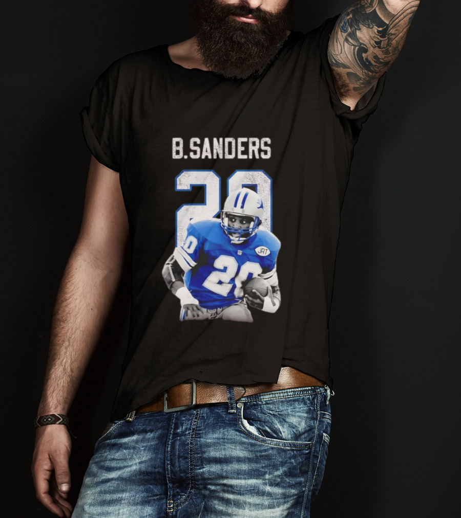 B Sanders 20 Detroit Lions Blue Football Jersey T-Shirt