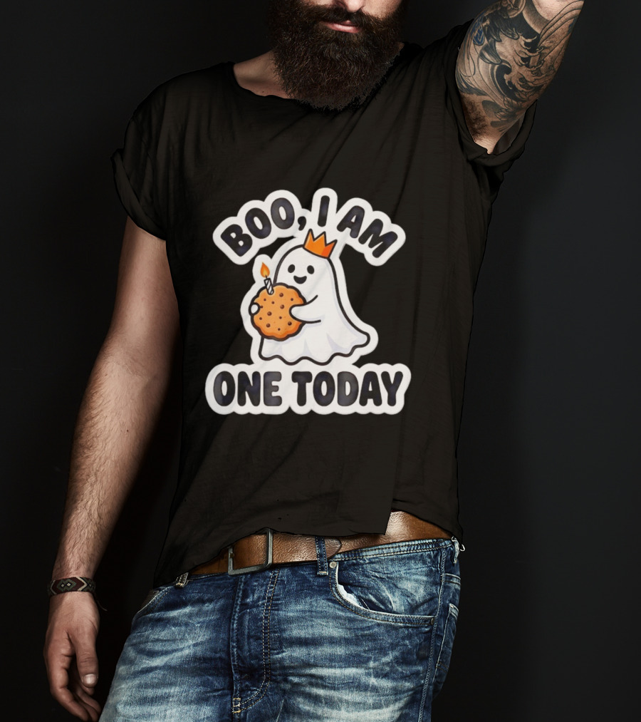 Boo I Am One Today Ghost With Crown And Cookie Birthday Candle T-Shirt