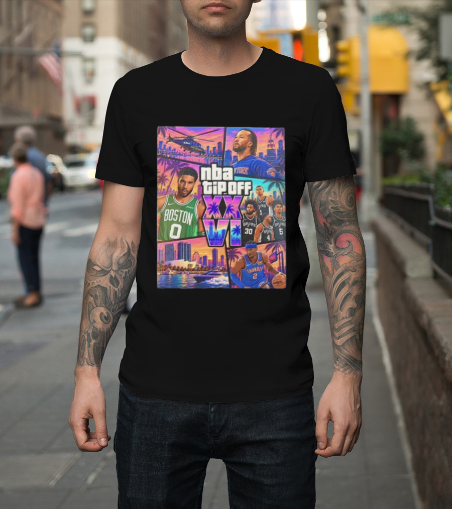 NBA Tipoff Jalen Brunson Jayson Tatum Victor Wembanyama Julian Champagnie Jeremy Sochan Shai Gilgeous Alexander T-Shirt