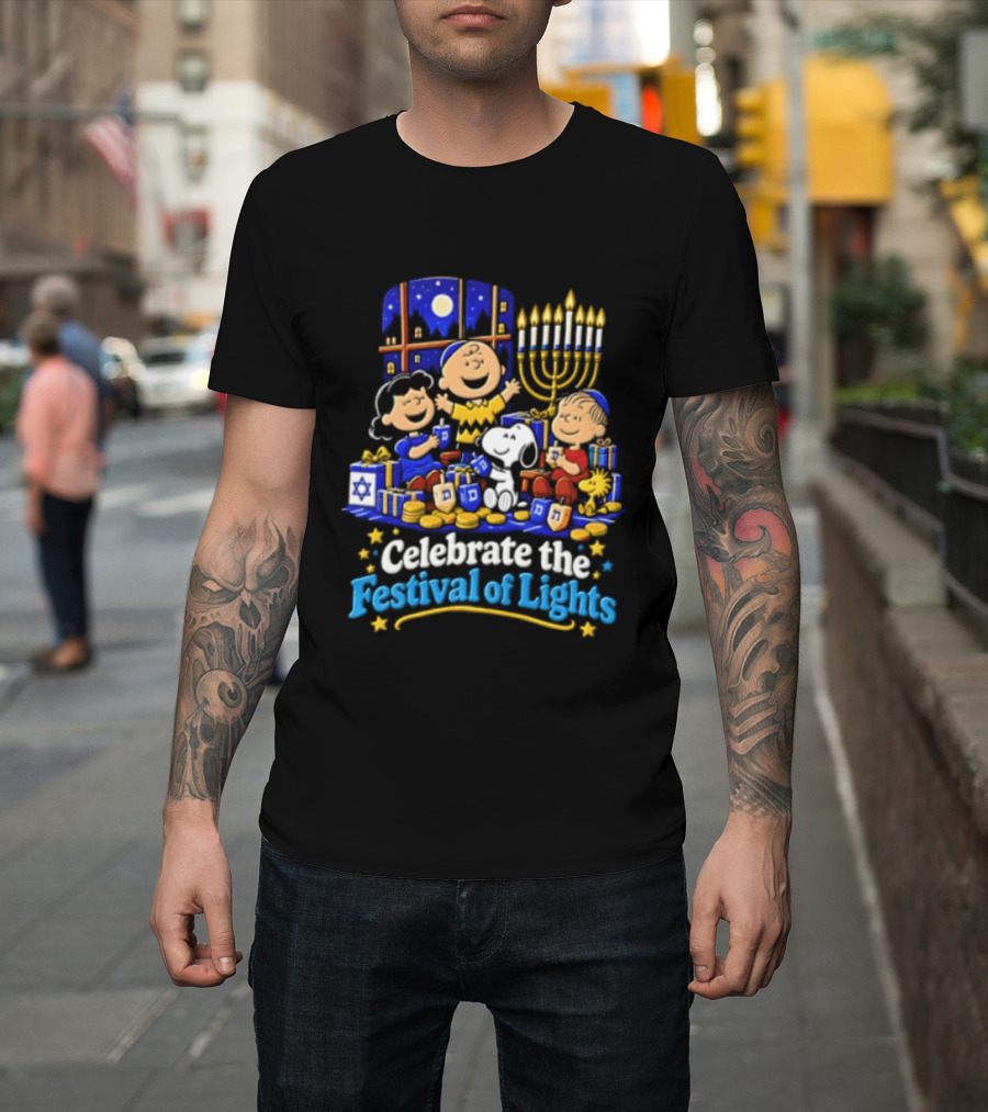 Peanuts Gang Hanukkah Celebration Festival Of Lights Menorah T-Shirt