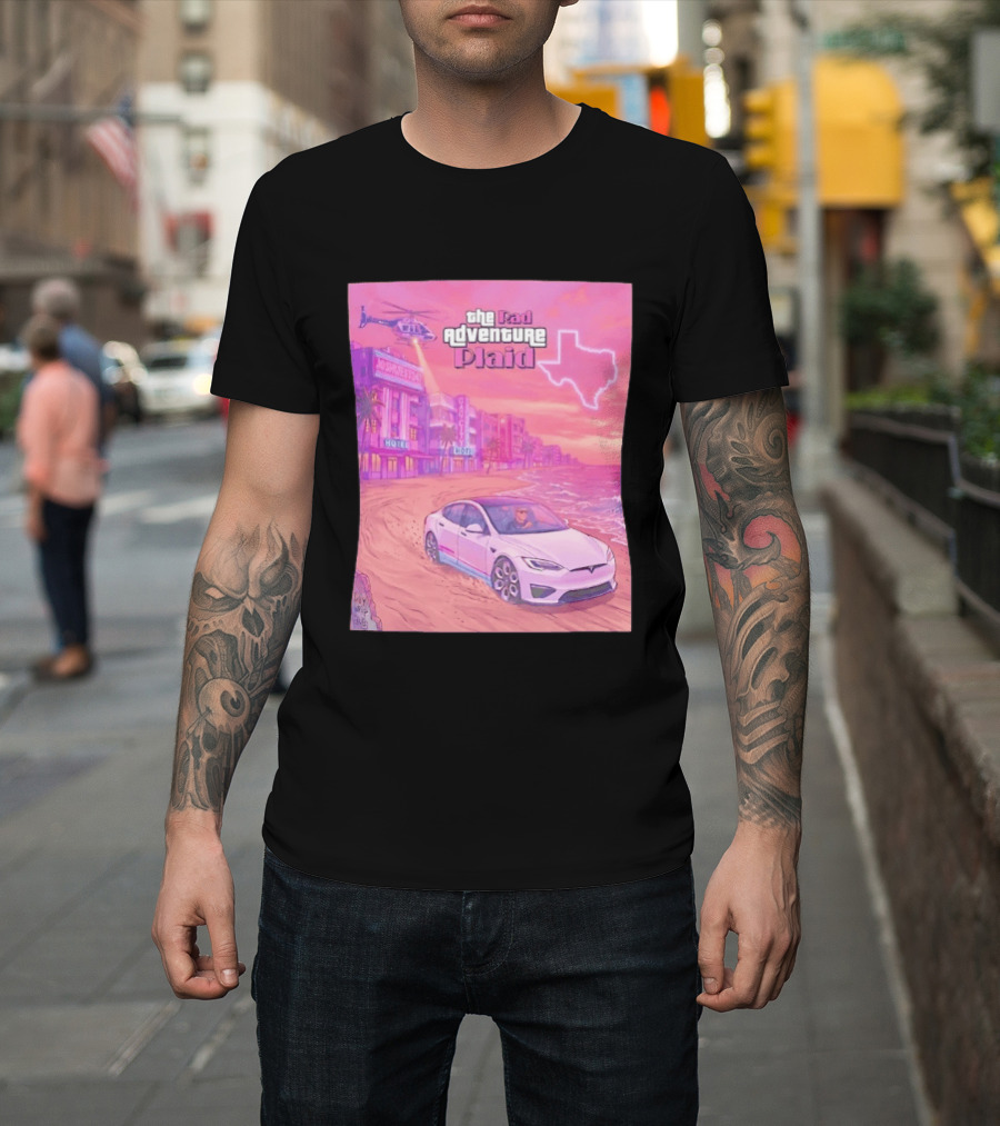 Rad Adventure Plaid Tesla Beach Gag City Joshwest247 Texas Neon Helicopter T-Shirt