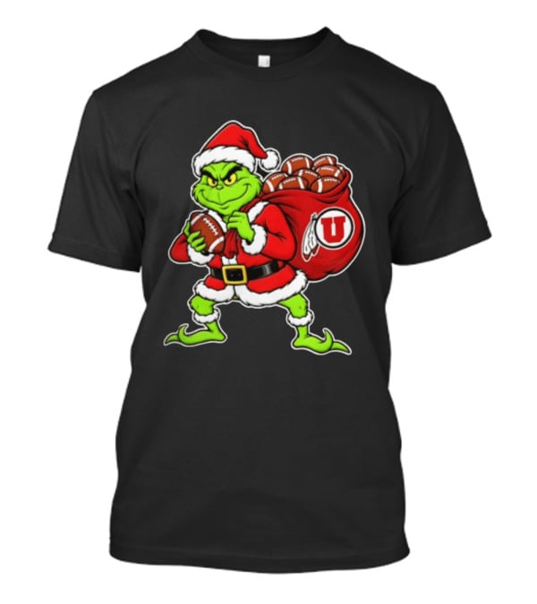 Santa Grinch Utah Utes With Chiefs Footballs Christmas T-Shirt