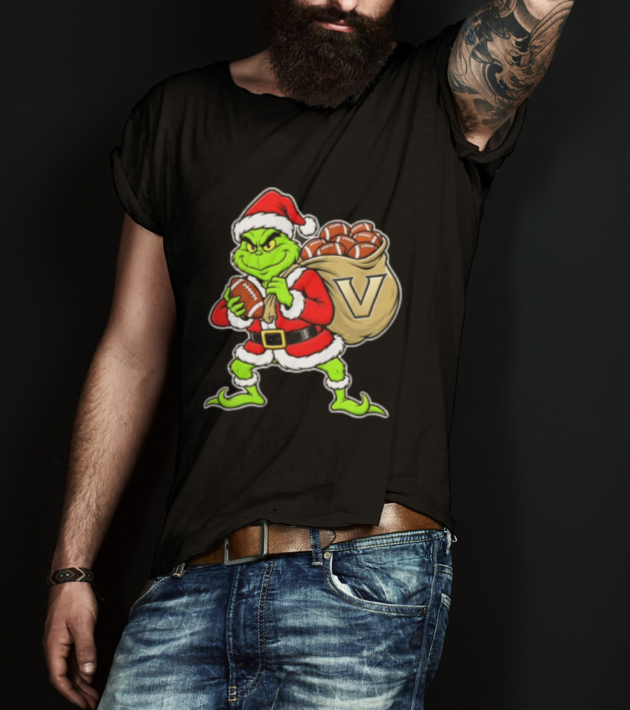 Santa Grinch Vanderbilt Commodores Carrying Chiefs Footballs For Christmas T-Shirt
