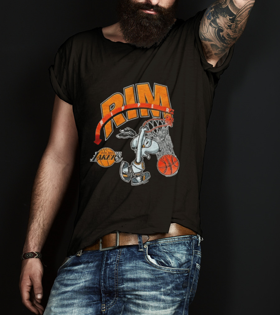 Snoopy Rim Ripper Los Angeles Lakers Basketball Orange Red T-Shirt