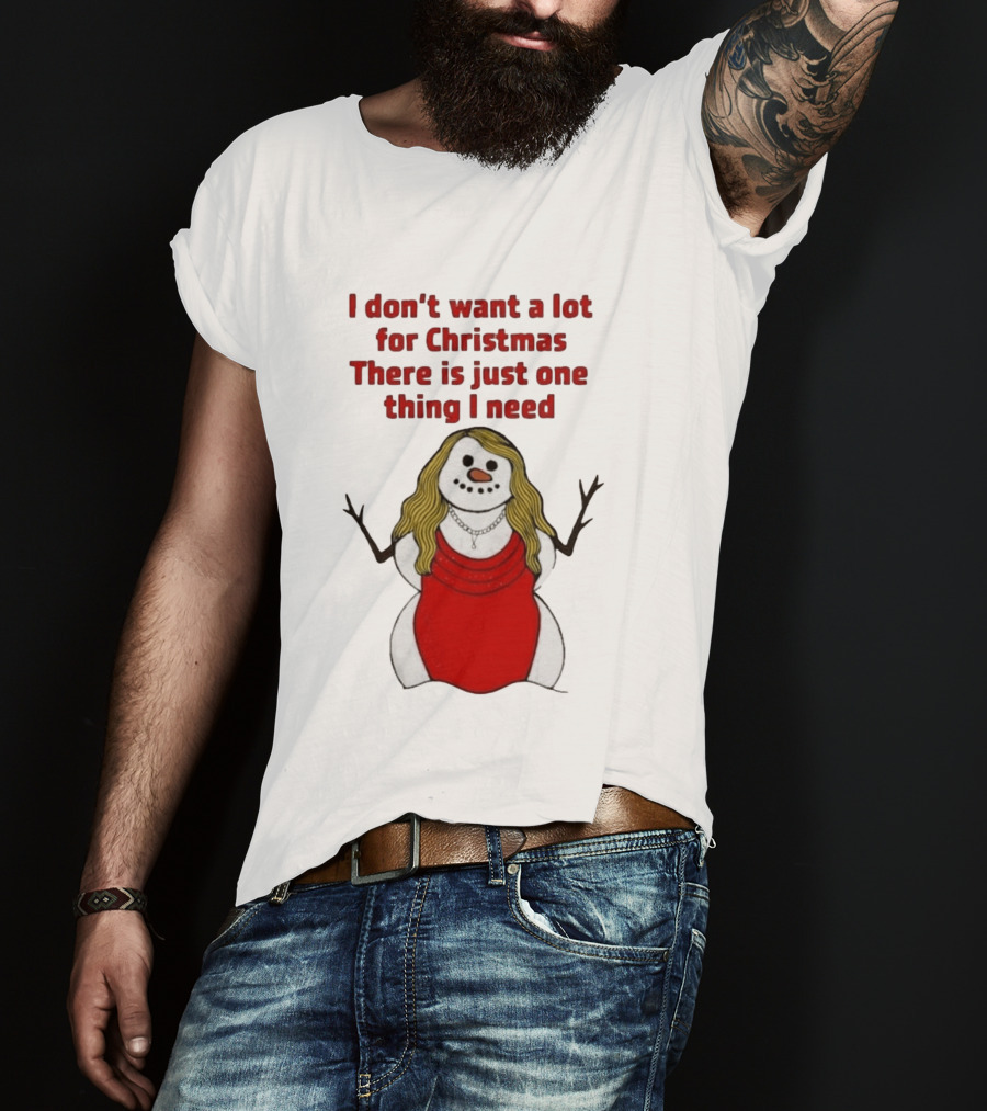 I Don't Want A Lot For Christmas There Is Just One Thing I Need Snow Woman Red Dress T-Shirt