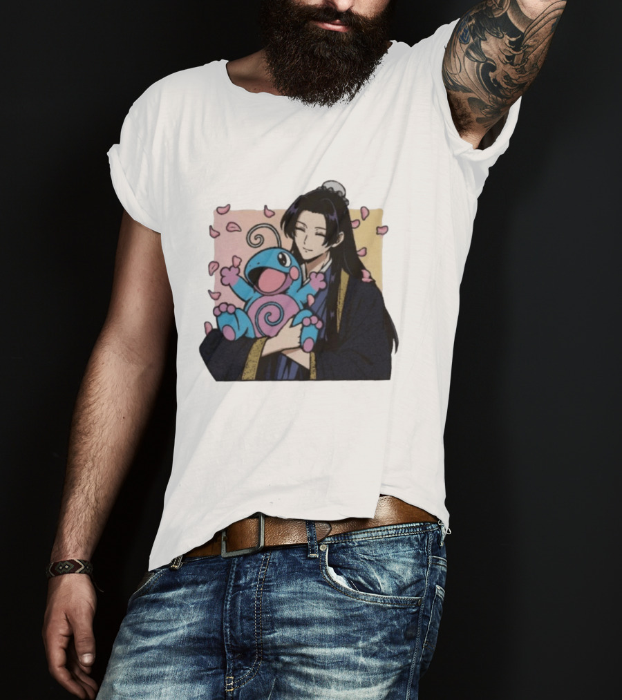 Jinshi From The Apothecary Diaries Holding Politoed Surrounded By Falling Petals T-Shirt