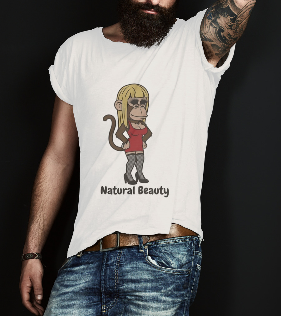 Natural Beauty Blonde Monkey Red Dress Cartoon Fashion T-Shirt