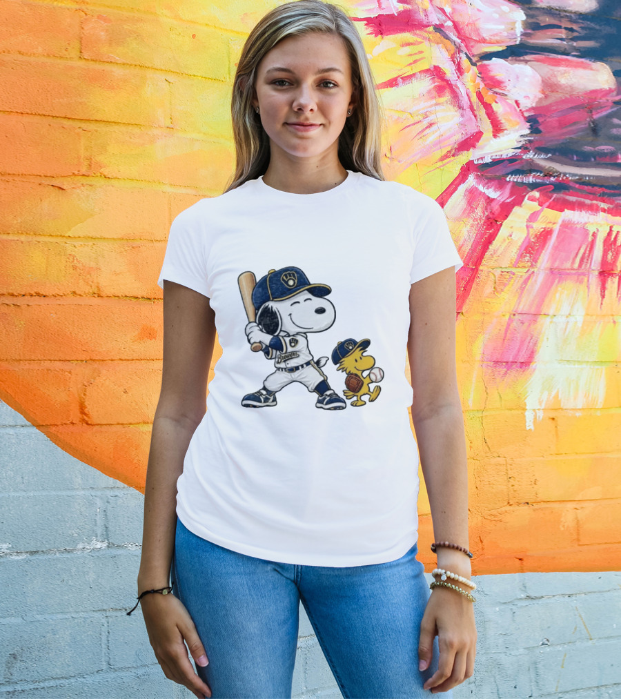 Snoopy Woodstock Milwaukee Brewers Baseball Fan Gear Classic Peanuts Characters T-Shirt