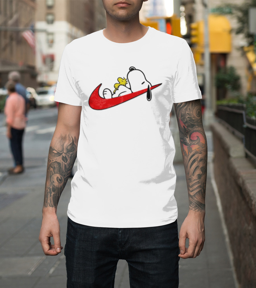 Snoopy Woodstock Resting Red Swoosh T-Shirt