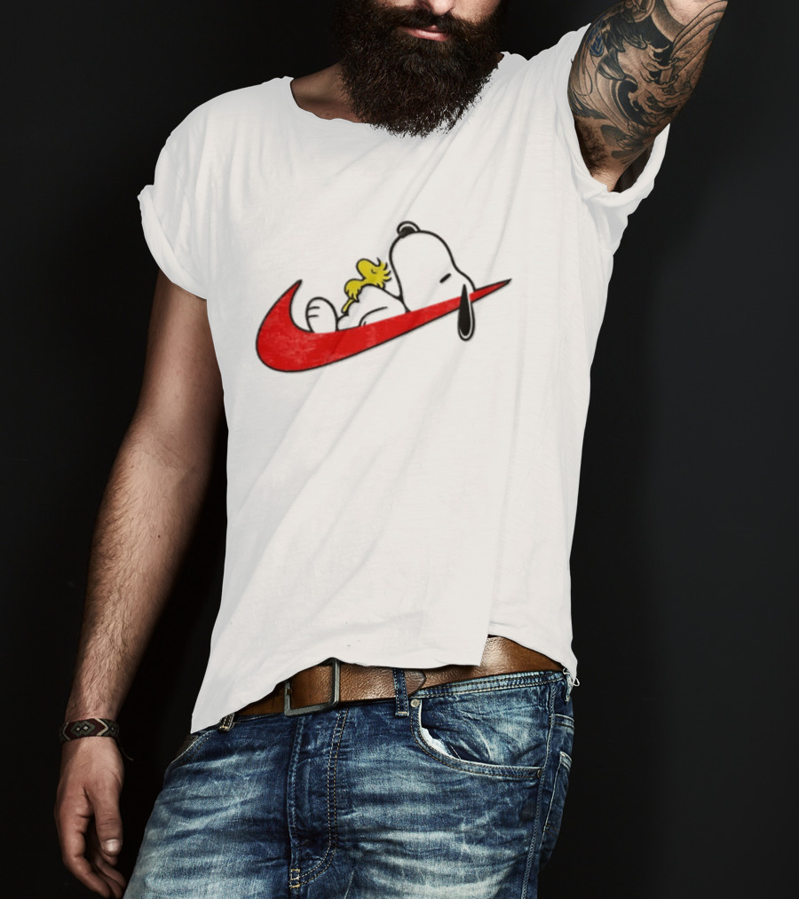 Snoopy Woodstock Resting Red Swoosh T-Shirt