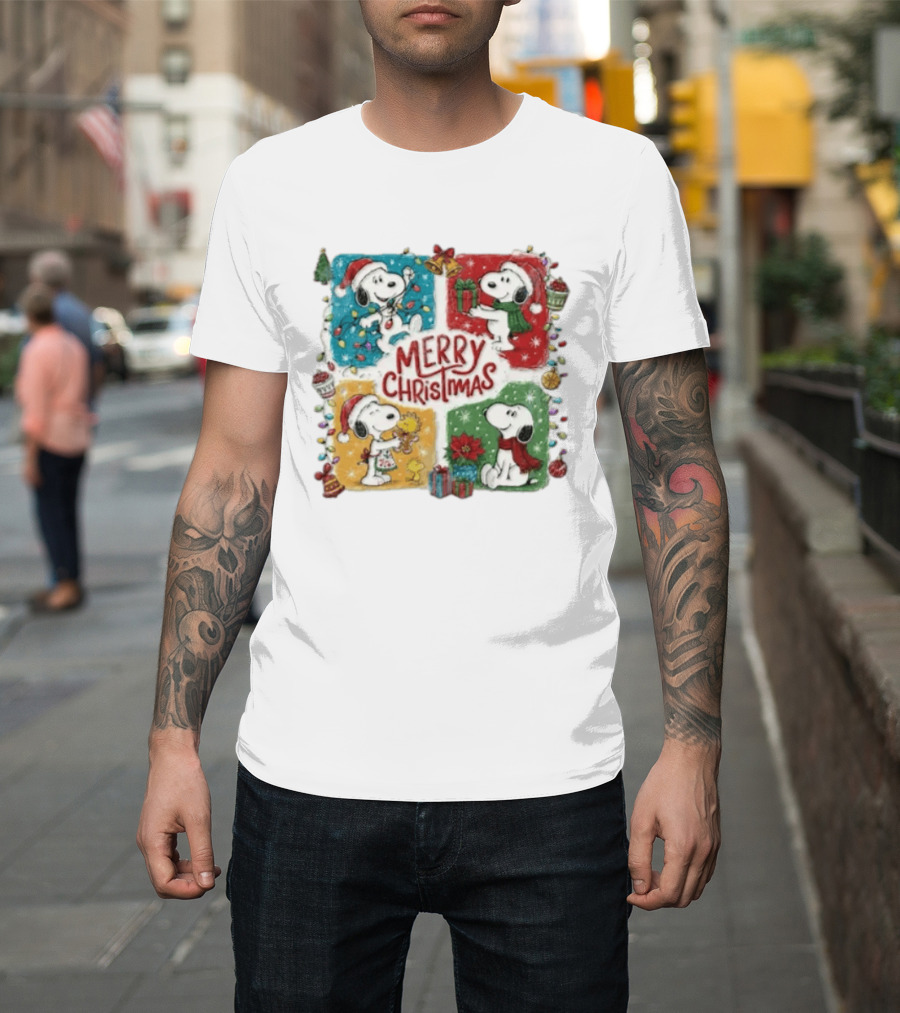 Snoopy Merry Christmas Festive Celebration With Presents And Santa Hat T-Shirt