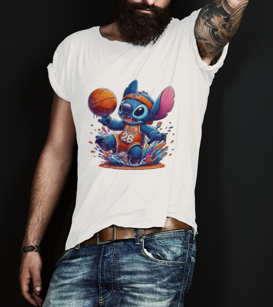 Stitch New York Knicks Basketball Jersey 26 Playful Action T-Shirt