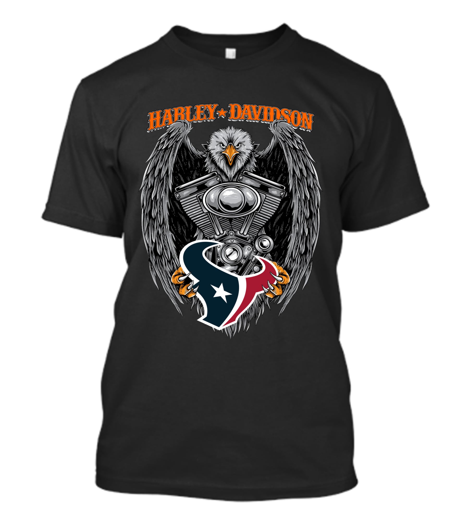 Harley Davidson Eagle Engine Clutching Houston Texans T-Shirt