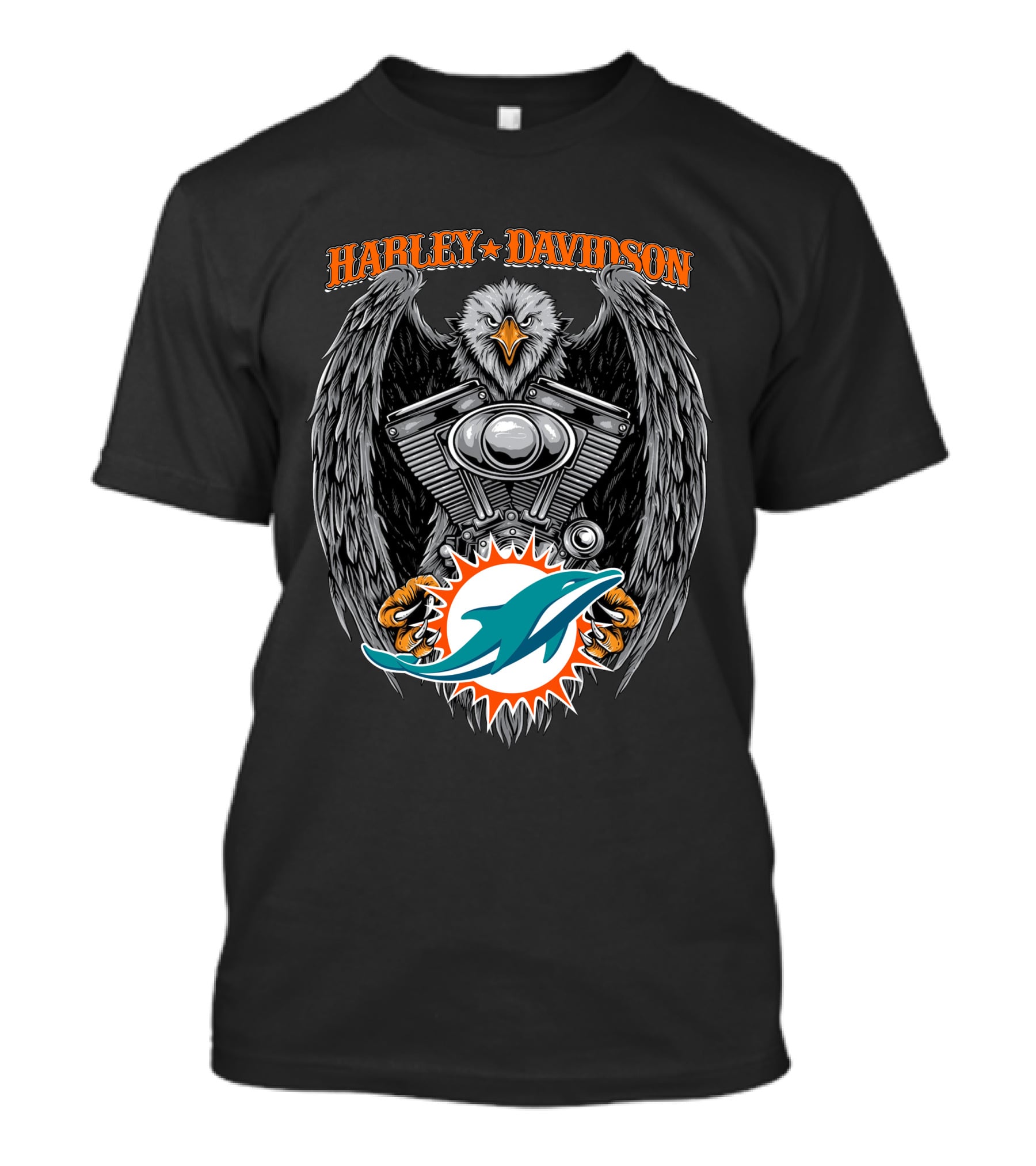 Harley Davidson Bald Eagle Engine Miami Dolphins T-Shirt