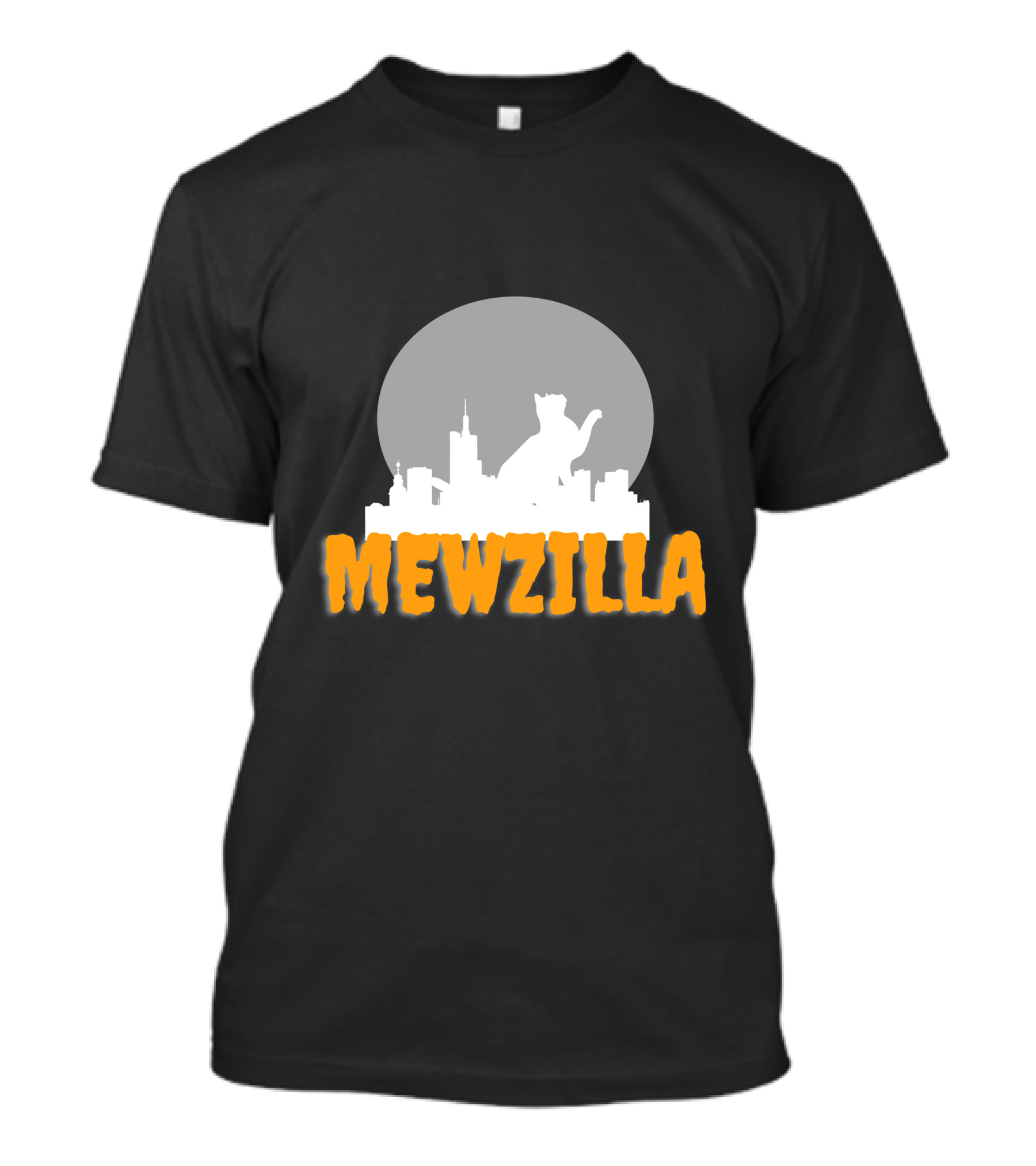Mewzilla Cat Silhouette Over City Skyline Full Moon T-Shirt
