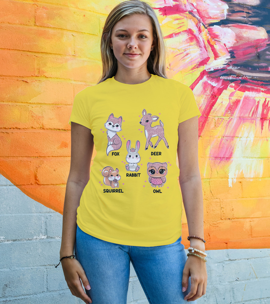 Fox Deer Rabbit Squirrel Owl Cute Animals T-Shirt