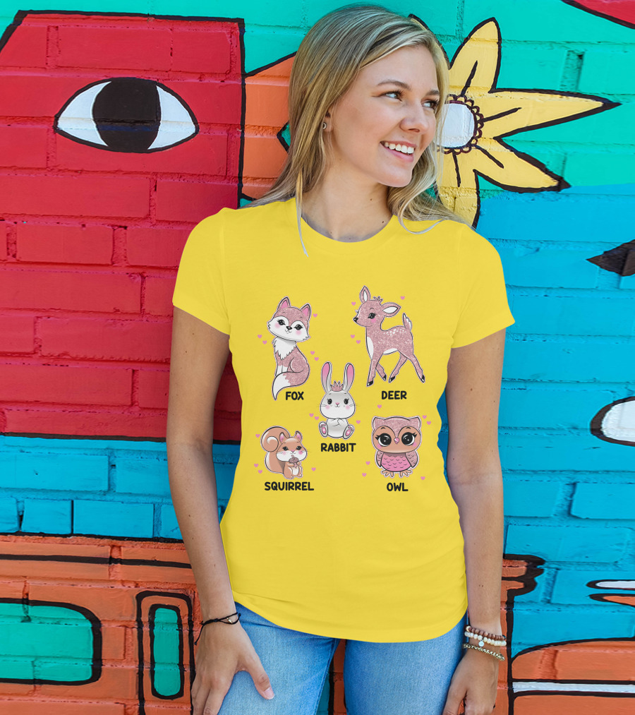 Fox Deer Rabbit Squirrel Owl Cute Animals T-Shirt