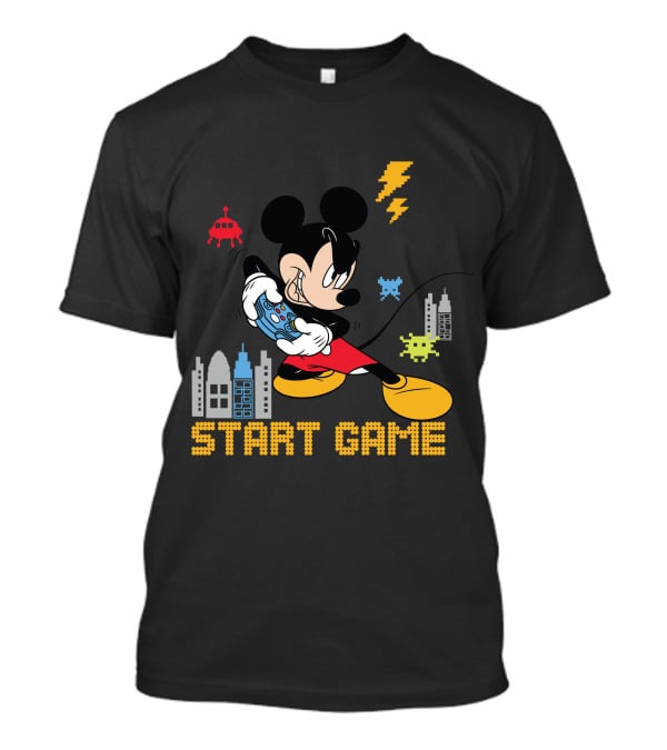 Mickey Holding Controller Retro Gaming City Start Game T-Shirt