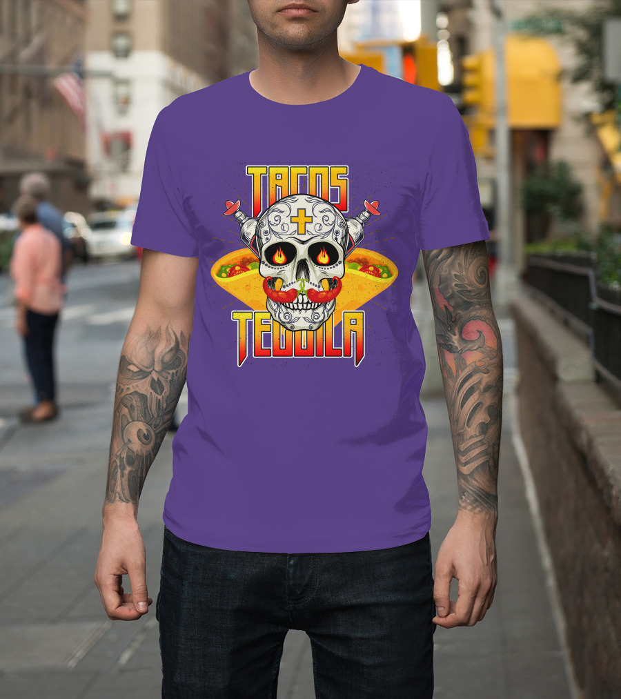 Tacos Tequila Skull Mexican Cuisine Party T-Shirt