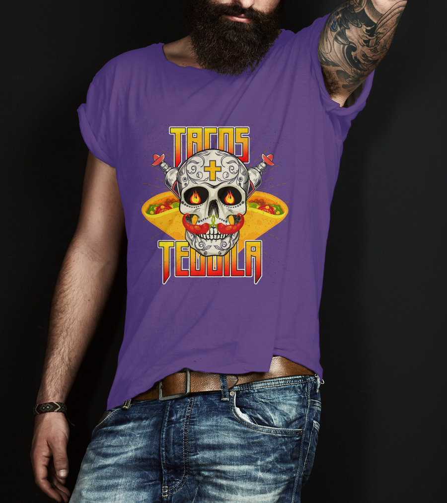 Tacos Tequila Skull Mexican Cuisine Party T-Shirt