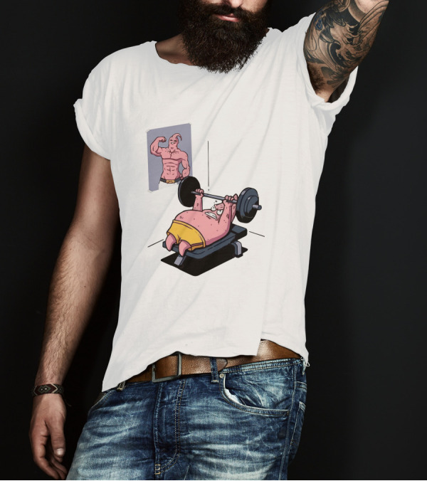 Majin Buu Patrick Lifting Weights With Motivational T-Shirt