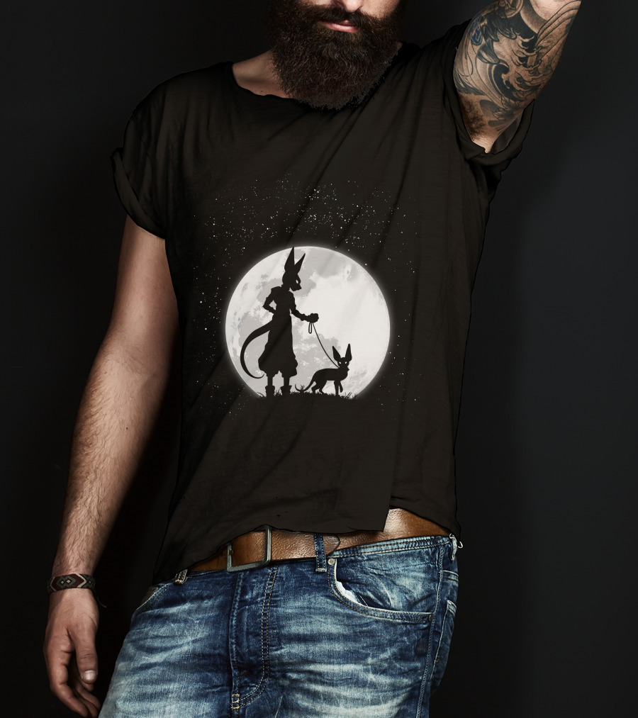 Beerus Walking Under Full Moon With Cat T-Shirt