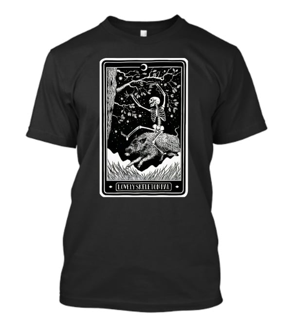 Lovely Skeleton Pal Johnny Chiodini Ever Press Store Merch Riding Wild Boar In Starry Night Scene T-Shirt