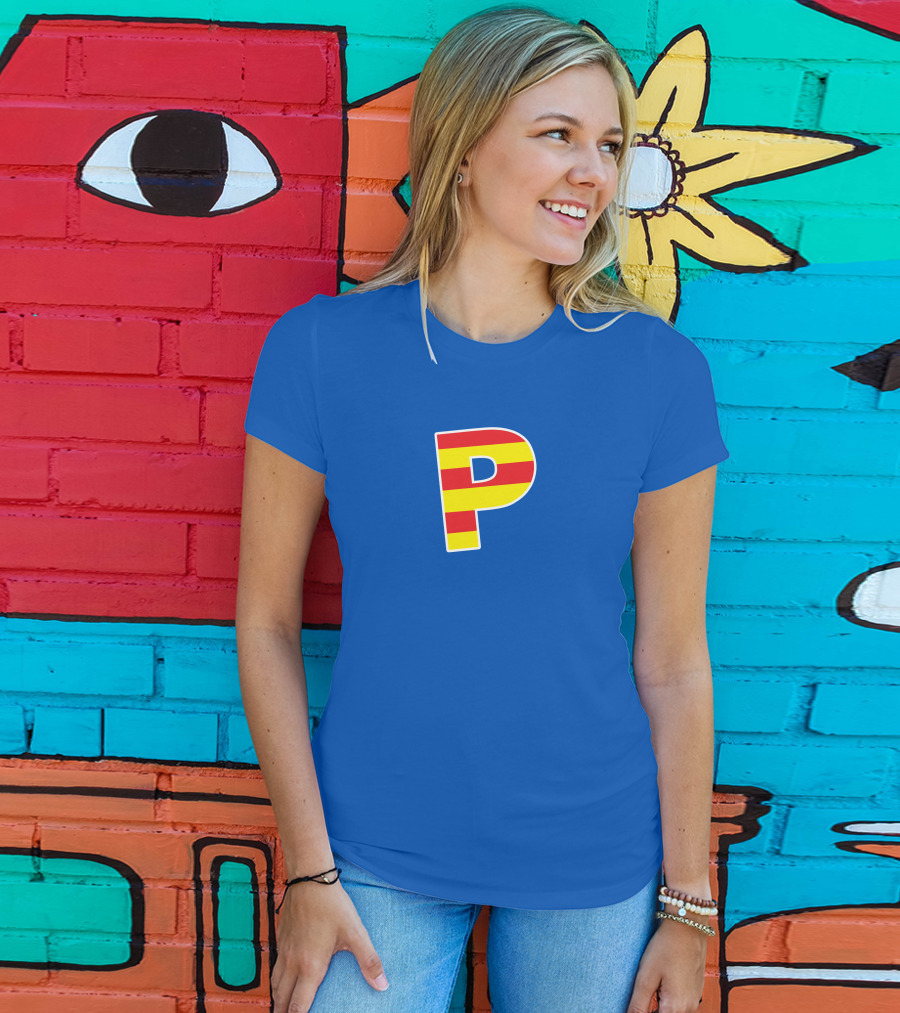 Pghlfilms P Yellow And Red Stripes Blue Background T-Shirt