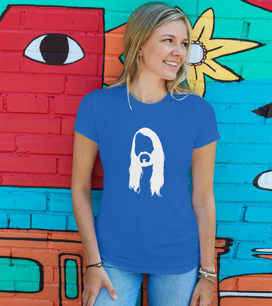 Moist Merch Charlie Head Silhouette Long Hair Blue T-Shirt